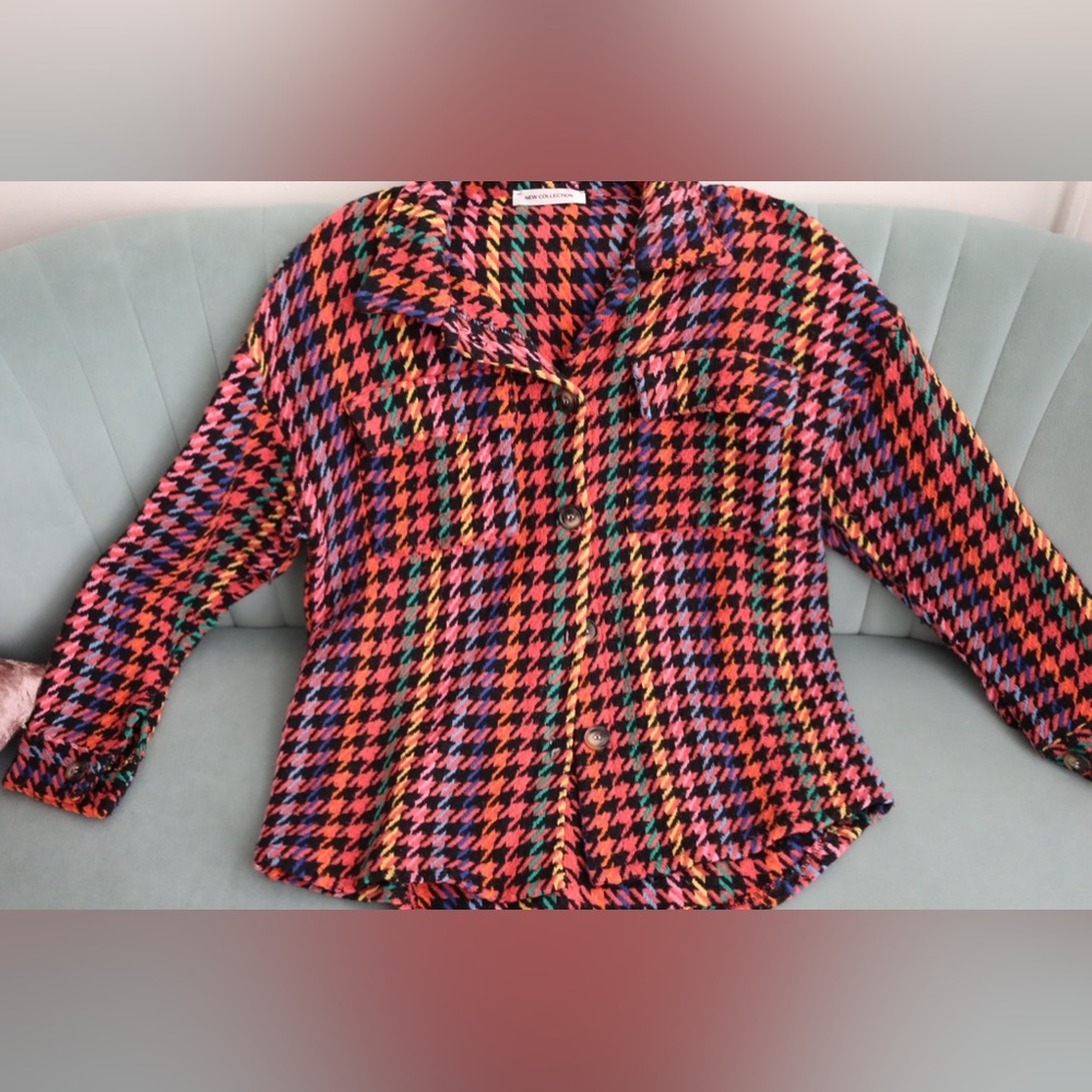 Multi Color Chervron Print Button Down Shacket
